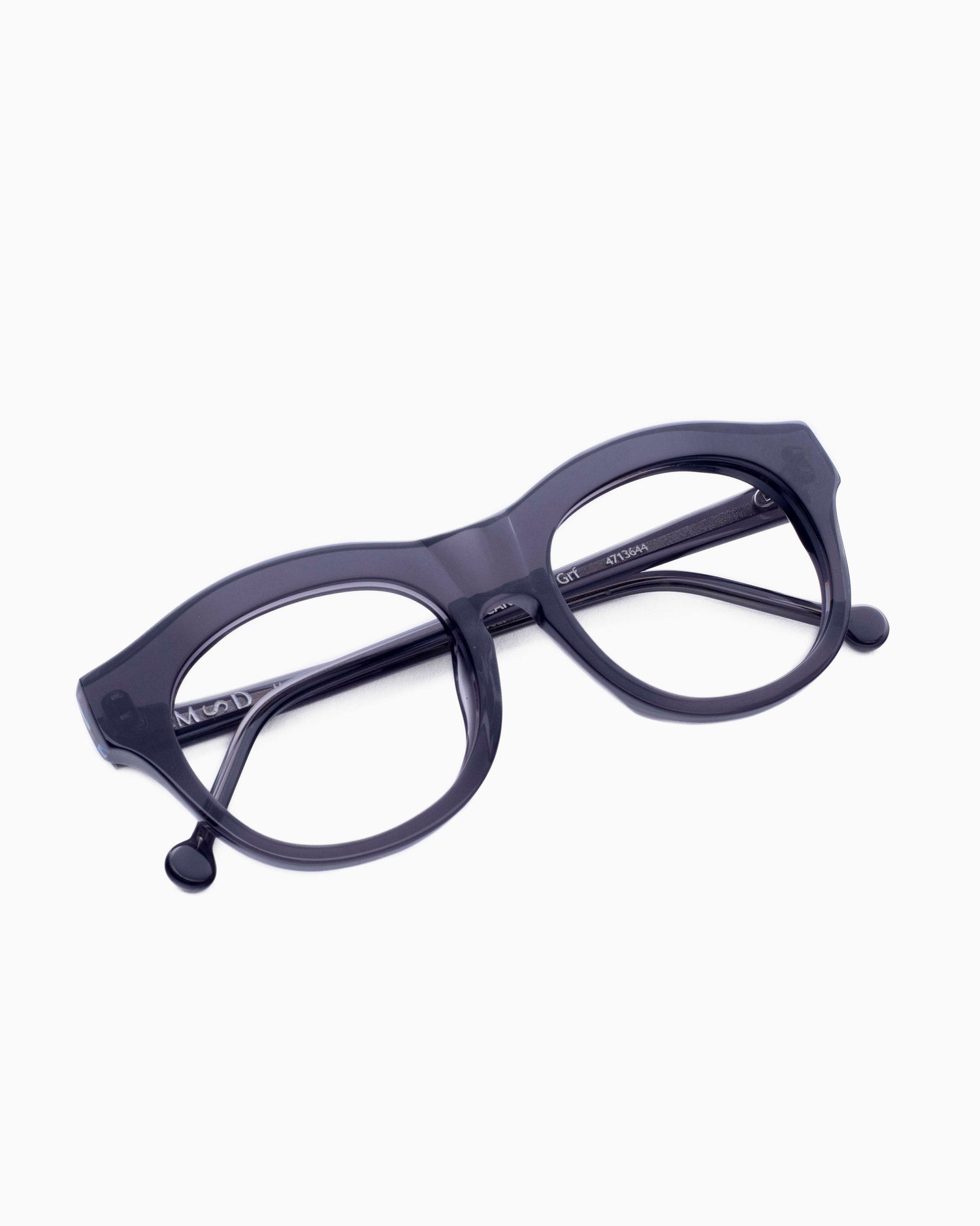 grey plastic round eyeglasses by Marie-Sophie Dion model Carette, front view, lunettes de vue rond couleur Gris