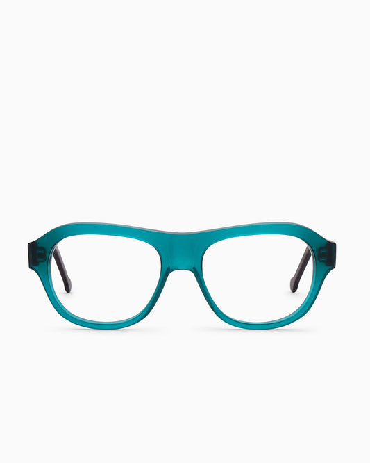 green plastic aviator eyeglasses by Marie-Sophie Dion model Alain, front view, lunettes de vue aviateur couleur Vert