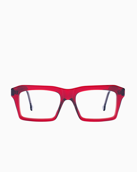 red plastic rectangle eyeglasses by Marie-Sophie Dion model Kirk, front view, lunettes de vue rectangle couleur bourgogne