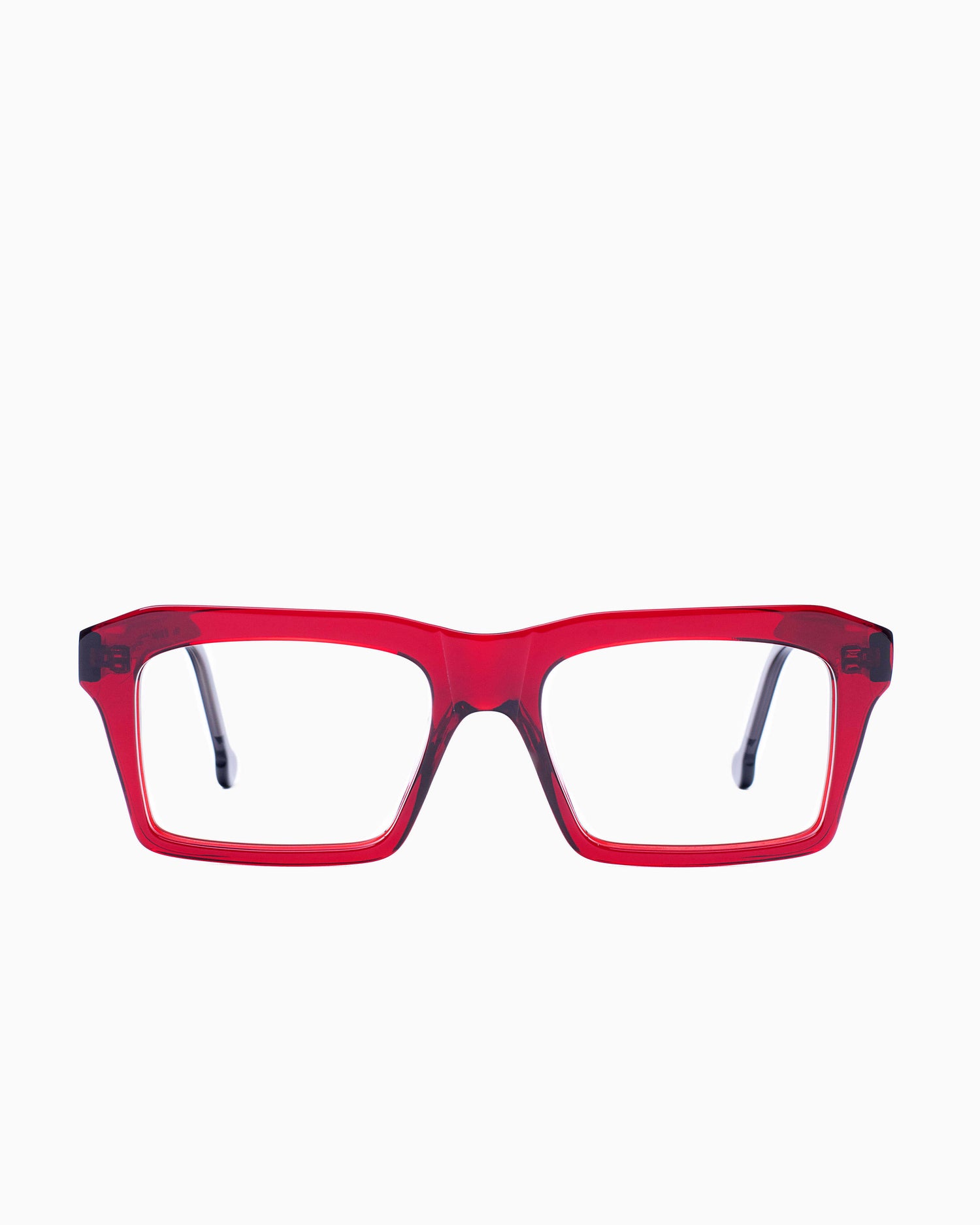 red plastic rectangle eyeglasses by Marie-Sophie Dion model Kirk, front view, lunettes de vue rectangle couleur bourgogne