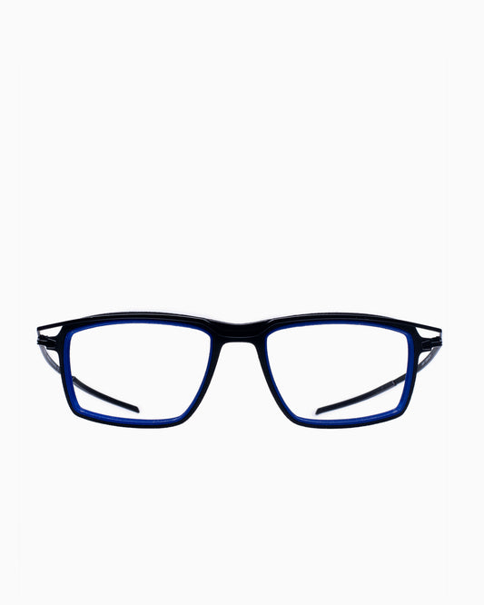 blue metal rectangle eyeglasses by Parasite model data1, front view, lunettes de vue rectangle couleur Bleu