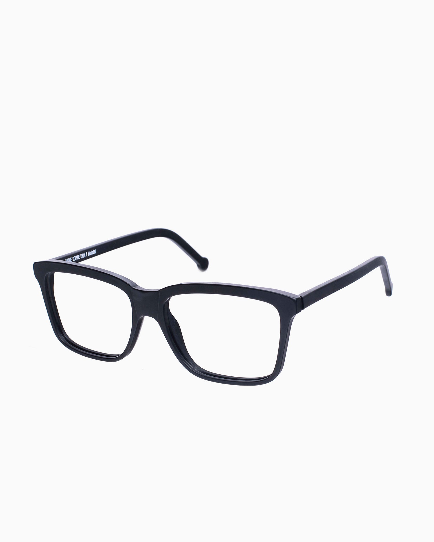 black plastic rectangle eyeglasses by Marie-Sophie Dion model Vinci, front view, lunettes de vue rectangle couleur Noir