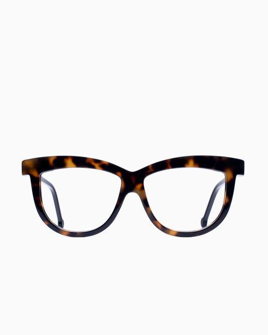 tortoise plastic cat eyeglasses by Marie-Sophie Dion model Elis, front view, lunettes de vue chat couleur Écaille de tortue
