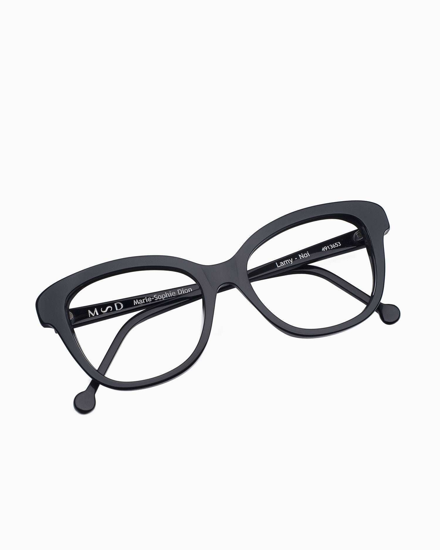 black plastic butterfly eyeglasses by Marie-Sophie Dion model Lamy, front view, lunettes de vue papillon couleur Noir