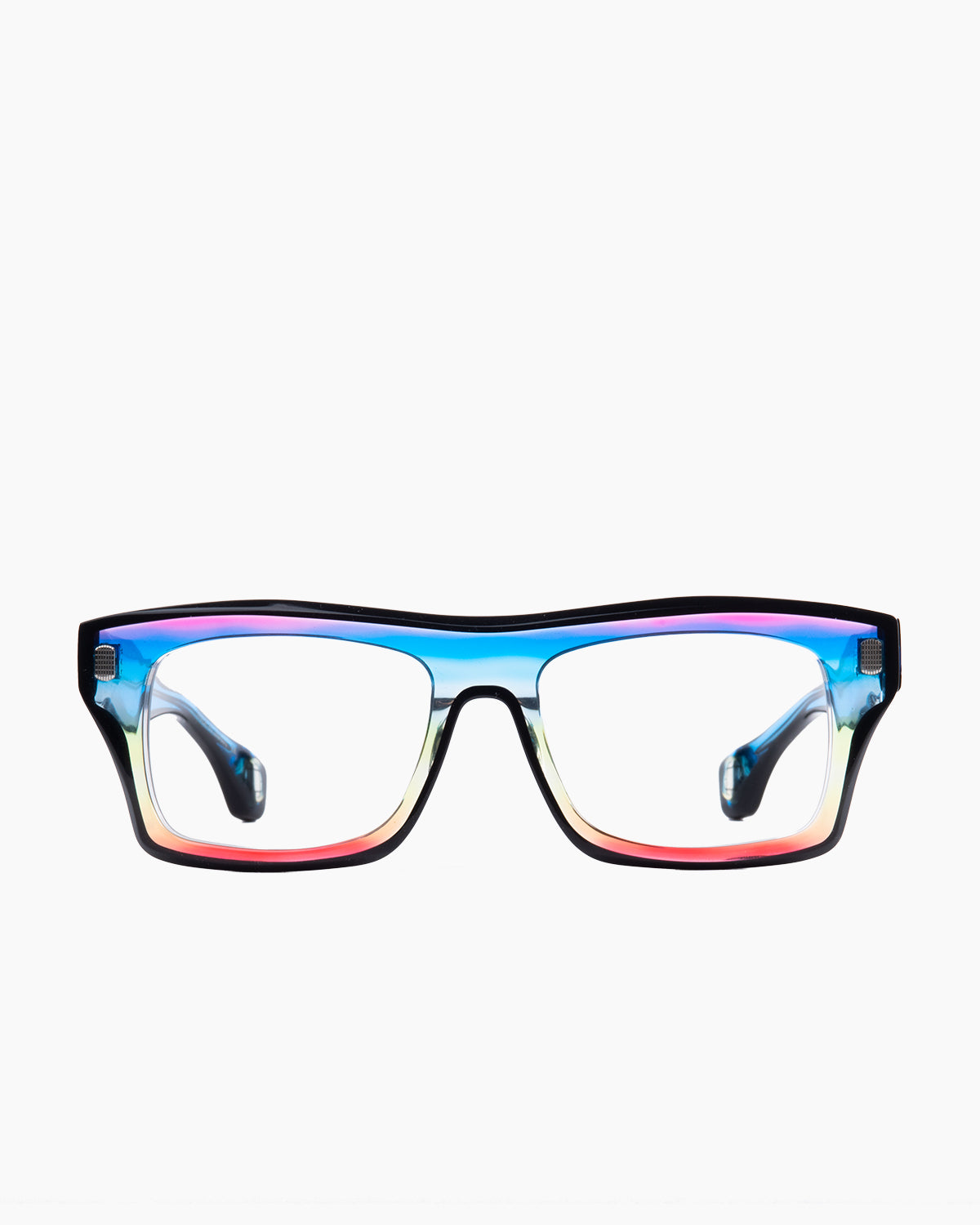 blue plastic rectangle eyeglasses by Blake Kuwahara model Chambers, front view, lunettes de vue rectangle couleur Bleu