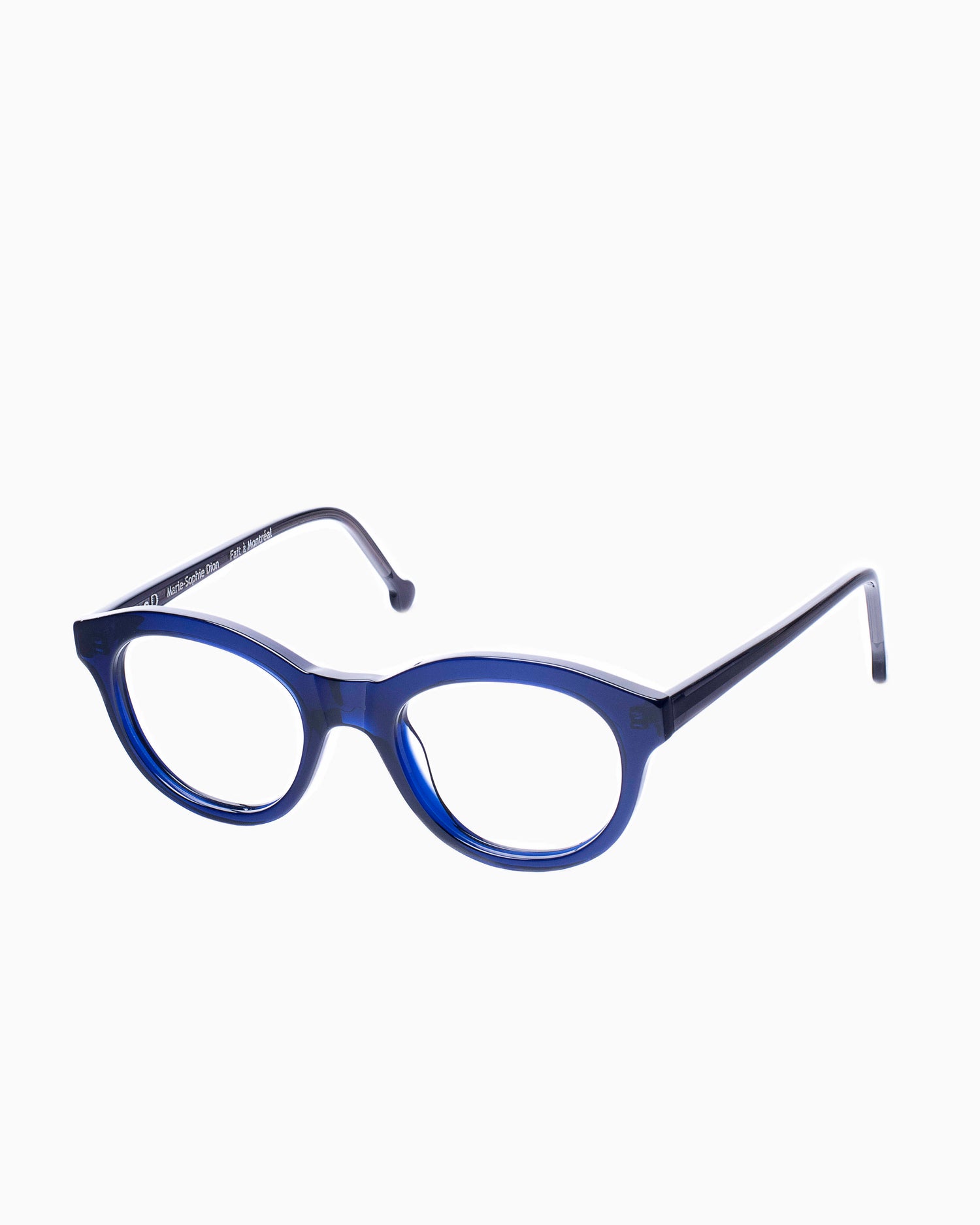 blue plastic oval eyeglasses by Marie-Sophie Dion model Claus, front view, lunettes de vue ovale couleur Bleu