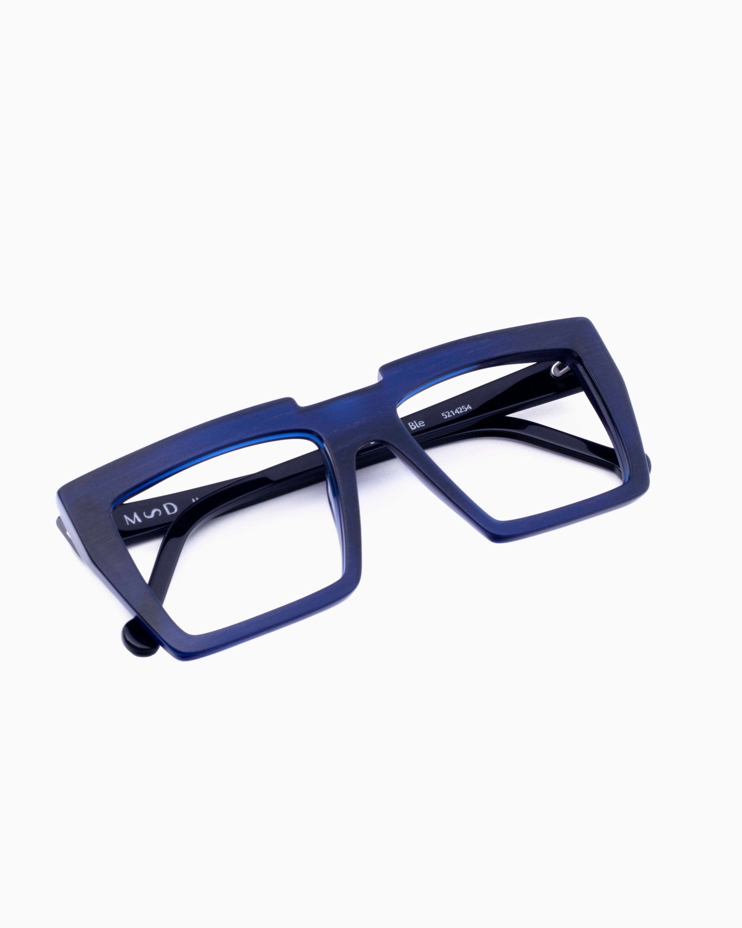 blue plastic rectangle  by Marie-Sophie Dion model Bolduc, front view, lunettes de vue rectangle couleur Bleu