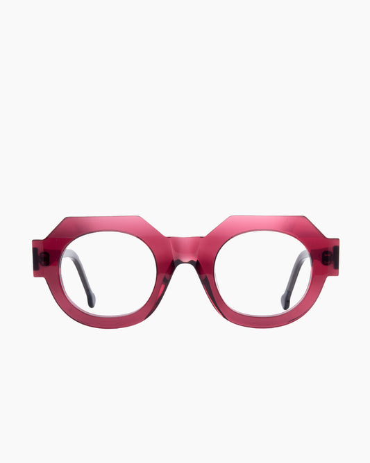 purple plastic round eyeglasses by Marie-Sophie Dion model Deltell, front view, lunettes de vue rond couleur violet