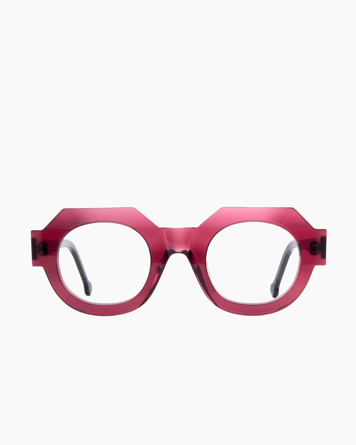 purple plastic round eyeglasses by Marie-Sophie Dion model Deltell, front view, lunettes de vue rond couleur violet