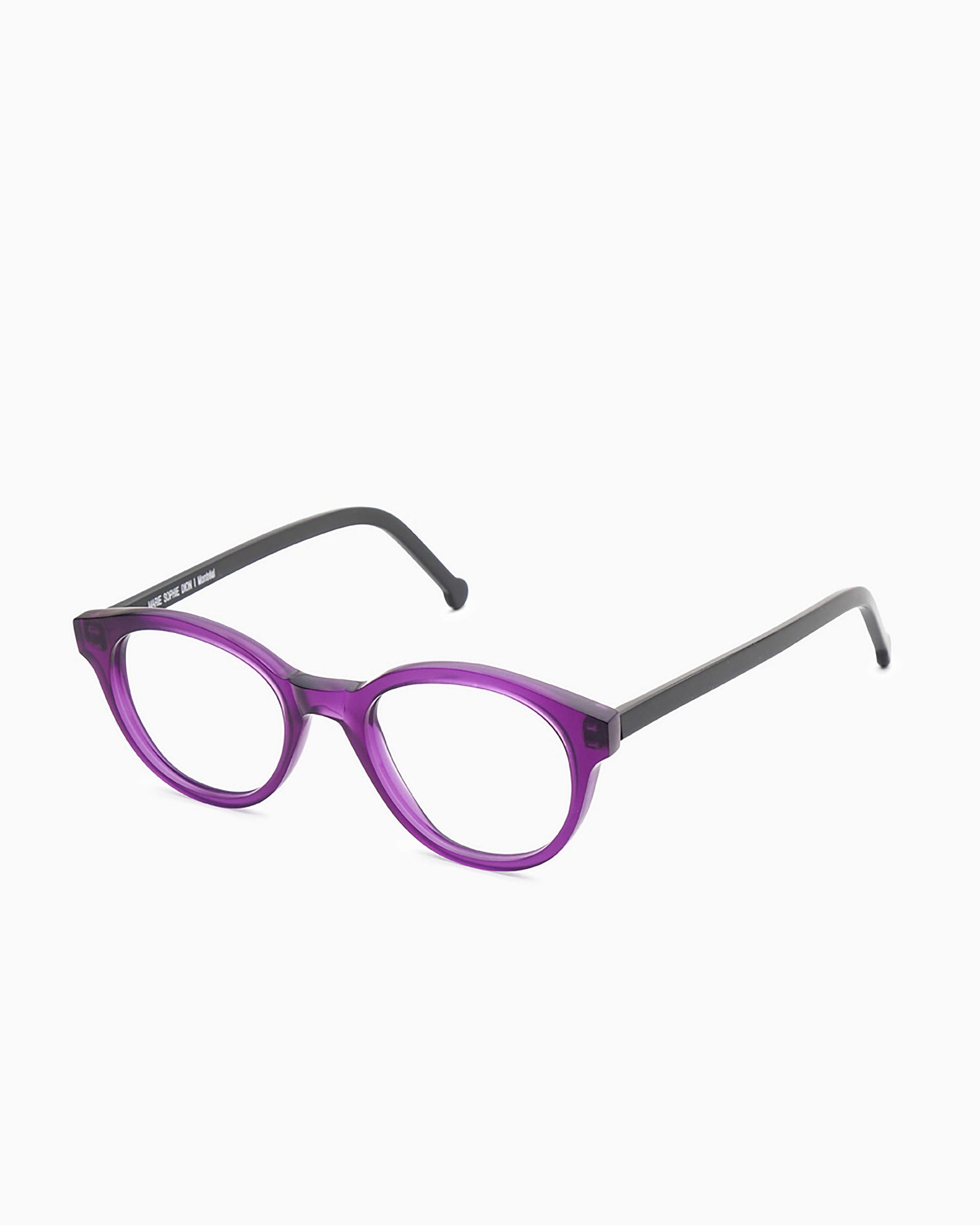 purple plastic oval eyeglasses by Marie-Sophie Dion model Claus.B, front view, lunettes de vue ovale couleur violet