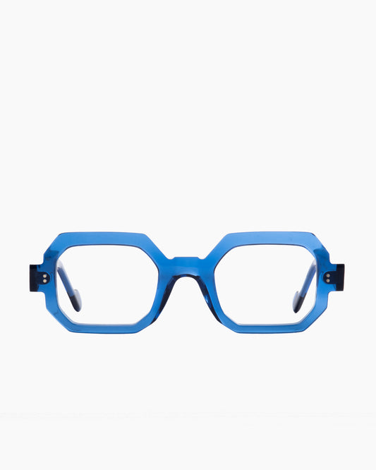 blue plastic rectangle eyeglasses by Anne et Valentin model DANTE, front view, lunettes de vue rectangle couleur bleu