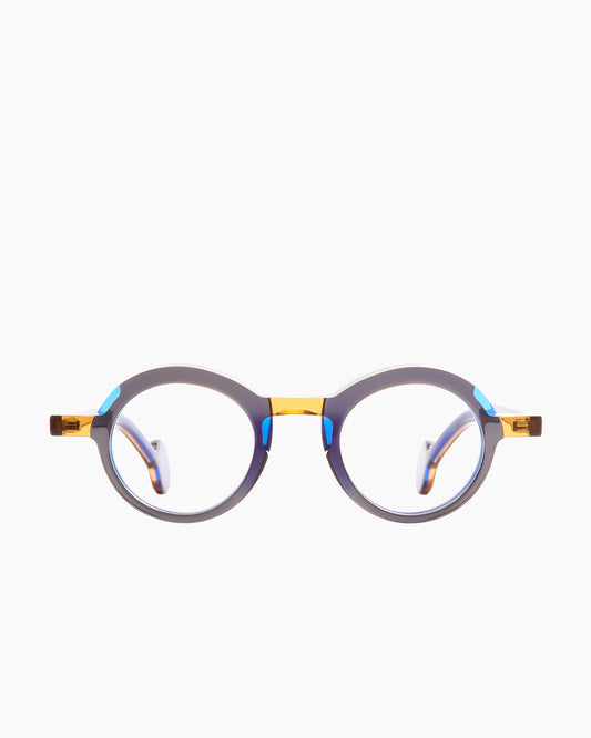 grey plastic oval eyeglasses by Theo model Jackson, front view, lunettes de vue ovale couleur gris
