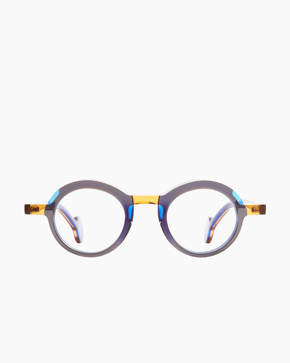 grey plastic oval eyeglasses by Theo model Jackson, front view, lunettes de vue ovale couleur gris