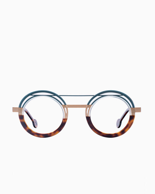 tortoise metal round eyeglasses by Anne et Valentin model Labyrinthe1, front view, lunettes de vue rond couleur Écaille de tortue