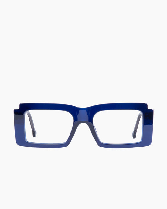 blue plastic rectangle eyeglasses by Marie-Sophie Dion model Léveillé, front view, lunettes de vue rectangle couleur Bleu