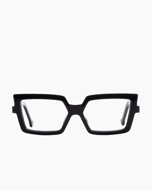 black plastic cat eyeglasses by Marie-Sophie Dion model Daniel, front view, lunettes de vue chat couleur noir