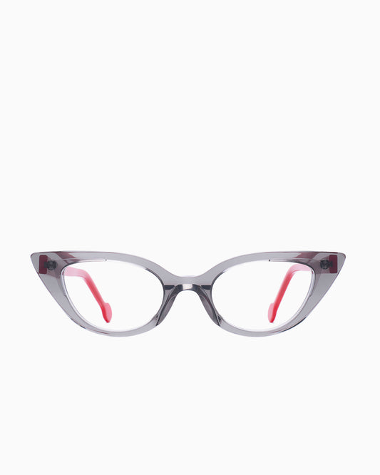 grey plastic cat eyeglasses by Anne et Valentin model ILOVE, front view, lunettes de vue chat couleur Gris