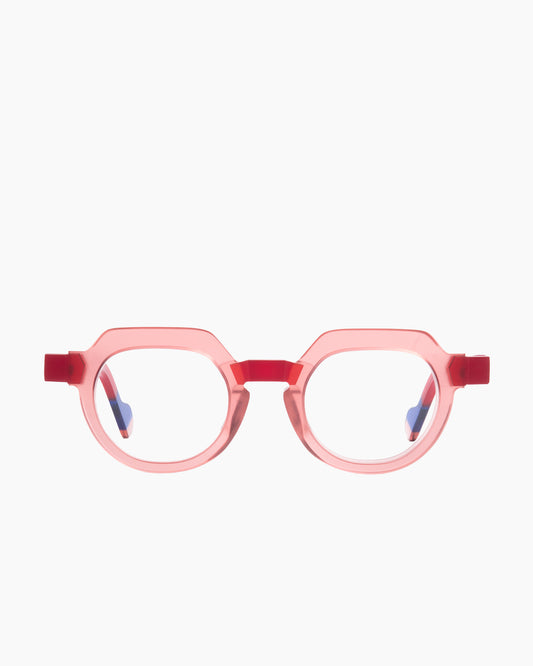 pink plastic round eyeglasses by Anne et Valentin model raw6, front view, lunettes de vue rond couleur Rose