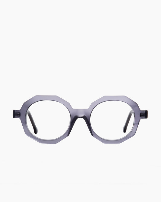 grey plastic octogon eyeglasses by Marie-Sophie Dion model Fabi, front view, lunettes de vue octogone couleur gris