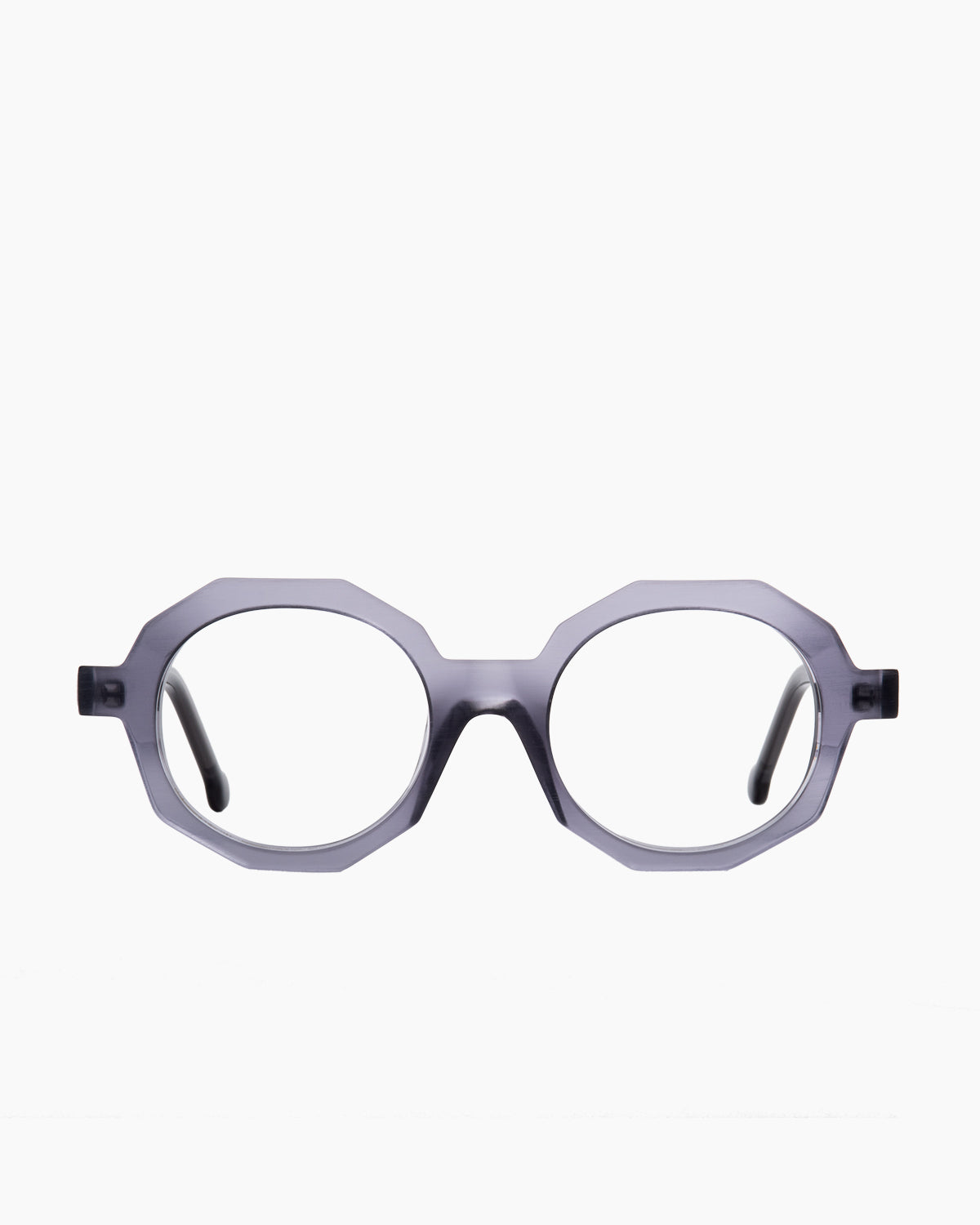 grey plastic octogon eyeglasses by Marie-Sophie Dion model Fabi, front view, lunettes de vue octogone couleur gris