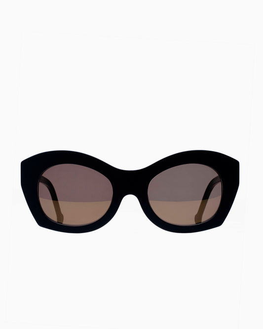 black plastic oval  sunglassesby Marie-Sophie Dion model ArpinS, front view, lunettes de vue ovale couleur Noir