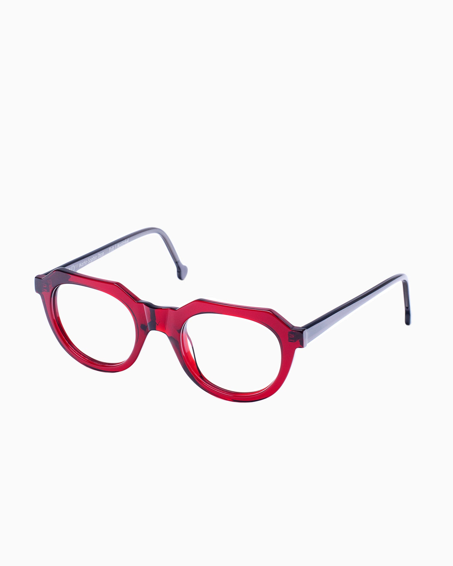 red plastic oval eyeglasses by Marie-Sophie Dion model Boutcheri, front view, lunettes de vue ovale couleur bourgogne
