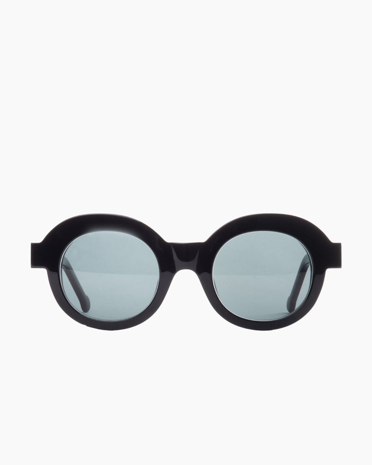 black plastic round  sunglassesby Marie-Sophie Dion model Latraverse1S, front view, lunettes de vue rond couleur Noir