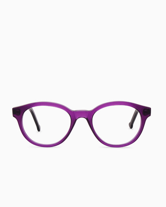 purple plastic oval eyeglasses by Marie-Sophie Dion model Claus.B, front view, lunettes de vue ovale couleur violet