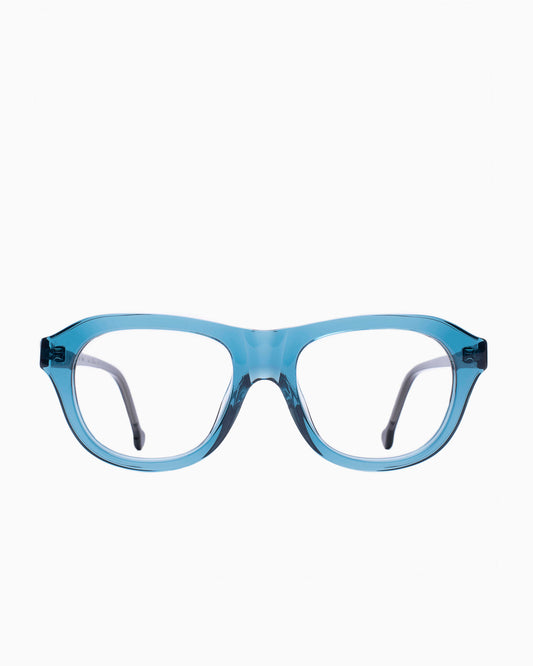 blue plastic aviator eyeglasses by Marie-Sophie Dion model Alain, front view, lunettes de vue aviateur couleur Bleu