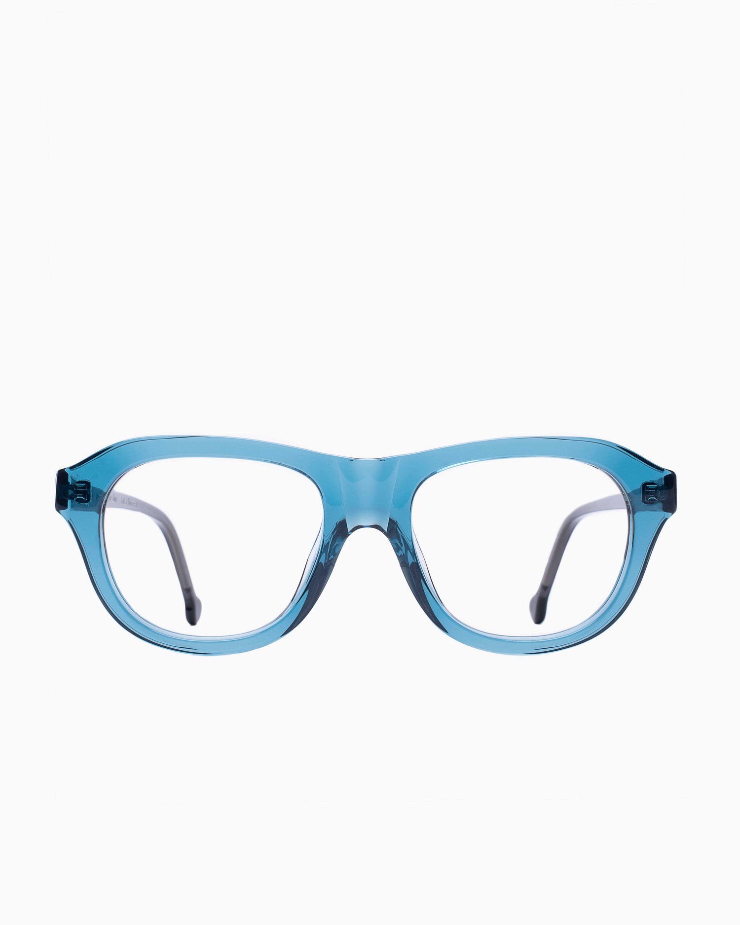 blue plastic aviator eyeglasses by Marie-Sophie Dion model Alain, front view, lunettes de vue aviateur couleur Bleu