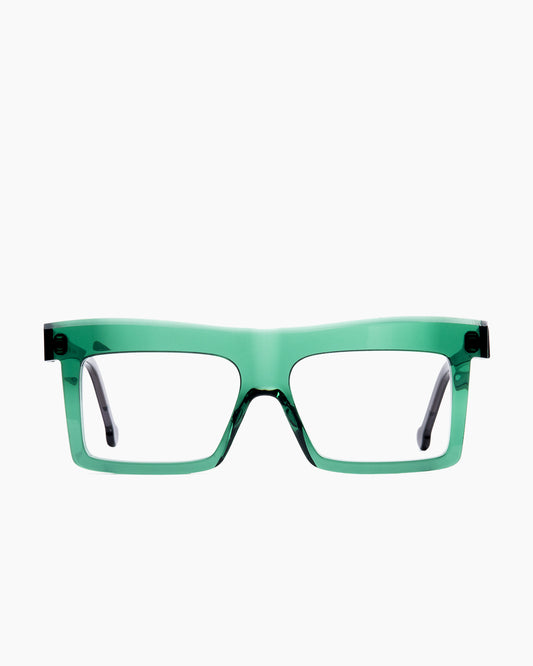 green plastic rectangle eyeglasses by Marie-Sophie Dion model Richard, front view, lunettes de vue rectangle couleur vert