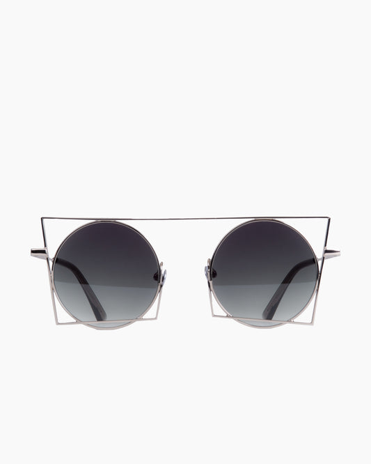 silver metal round sunglassesby Gamine model FlorentinS, front view, lunettes de vue rond couleur argent