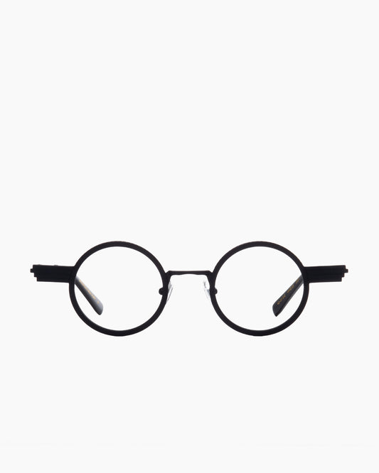 black metal round eyeglasses by Gamine model Hollywood, front view, lunettes de vue rond couleur noir
