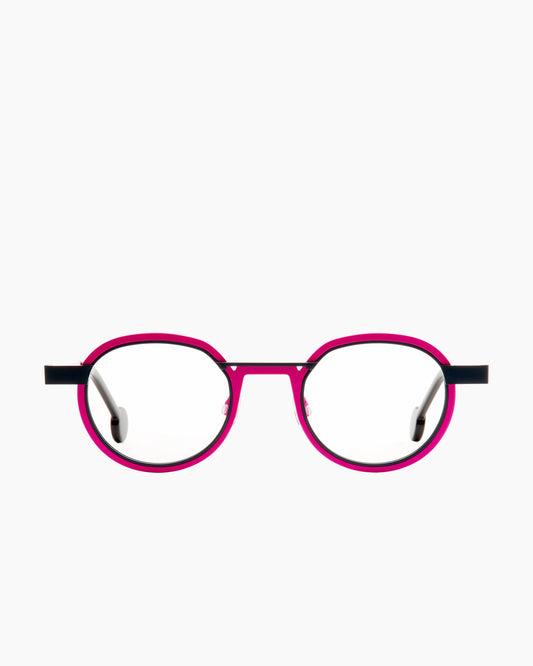 pink metal oval eyeglasses by Anne et Valentin model wellseen, front view, lunettes de vue ovale couleur rose