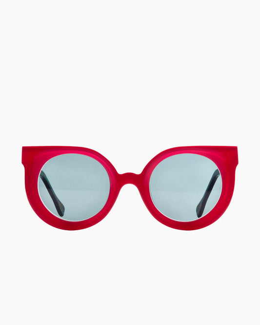 PINK plastic round  sunglassesby Xavier Derome model PROVIDENCE, front view, lunettes de vue rond couleur rose