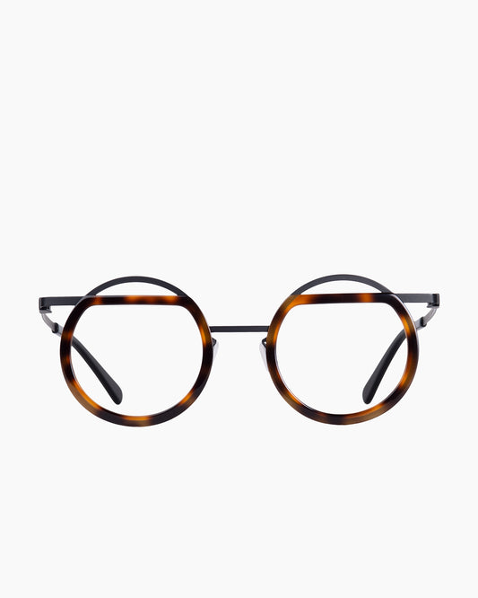 tortoise metal round eyeglasses by Gamine model Trim, front view, lunettes de vue rond couleur Écaille de tortue