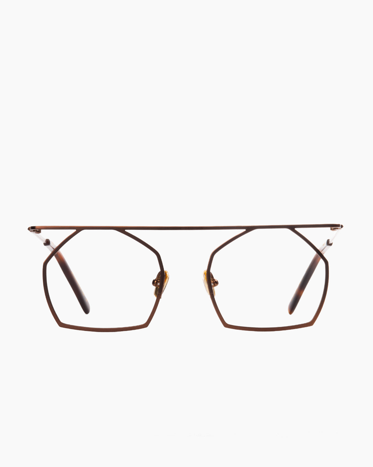 brown metal hexagon eyeglasses by Gamine model PINHEIROS, front view, lunettes de vue hexagone couleur brun