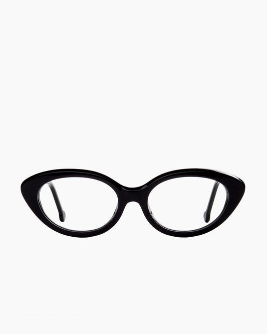 black plastic cat eyeglasses by Marie-Sophie Dion model Moreau, front view, lunettes de vue chat couleur noir