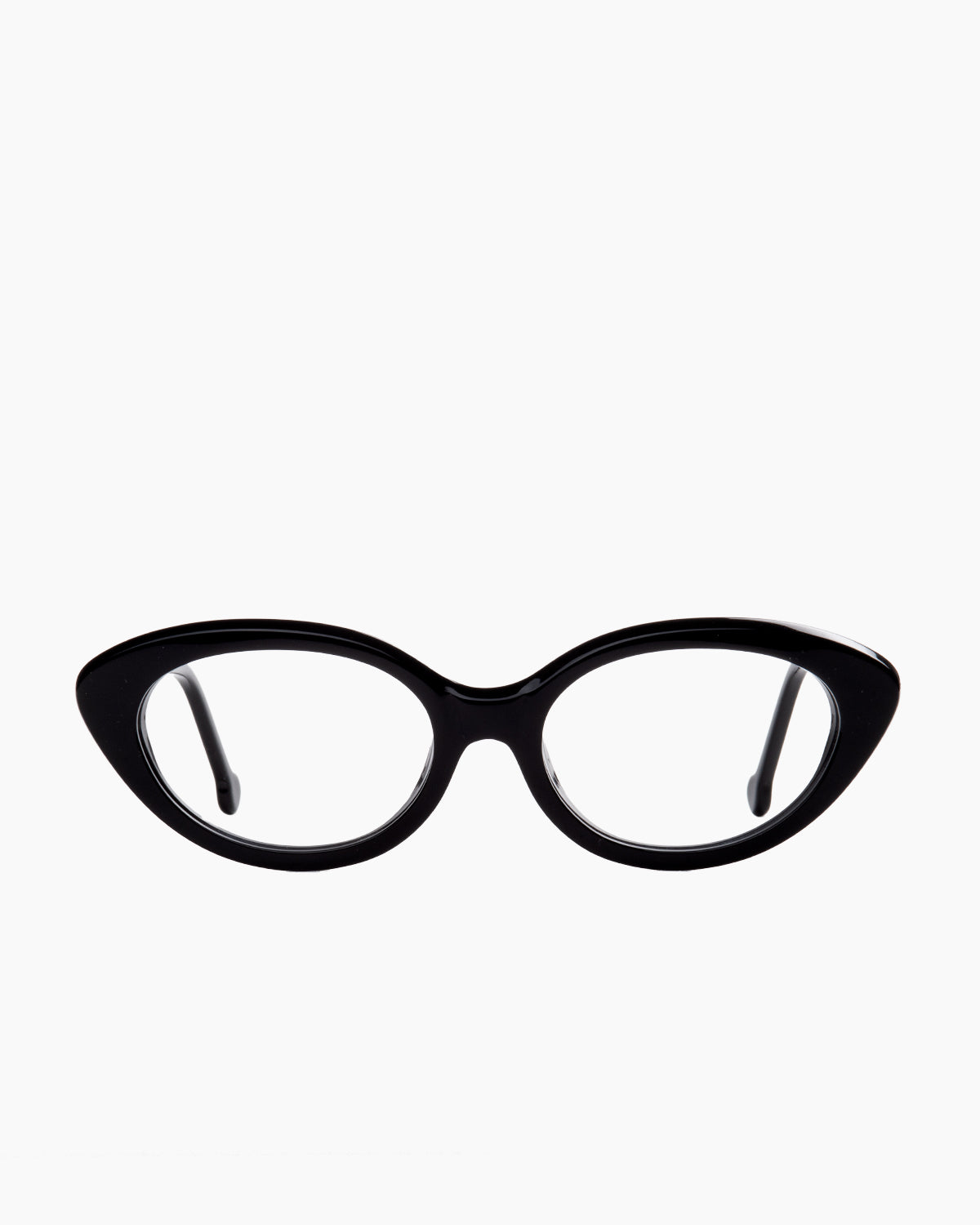 black plastic cat eyeglasses by Marie-Sophie Dion model Moreau, front view, lunettes de vue chat couleur noir