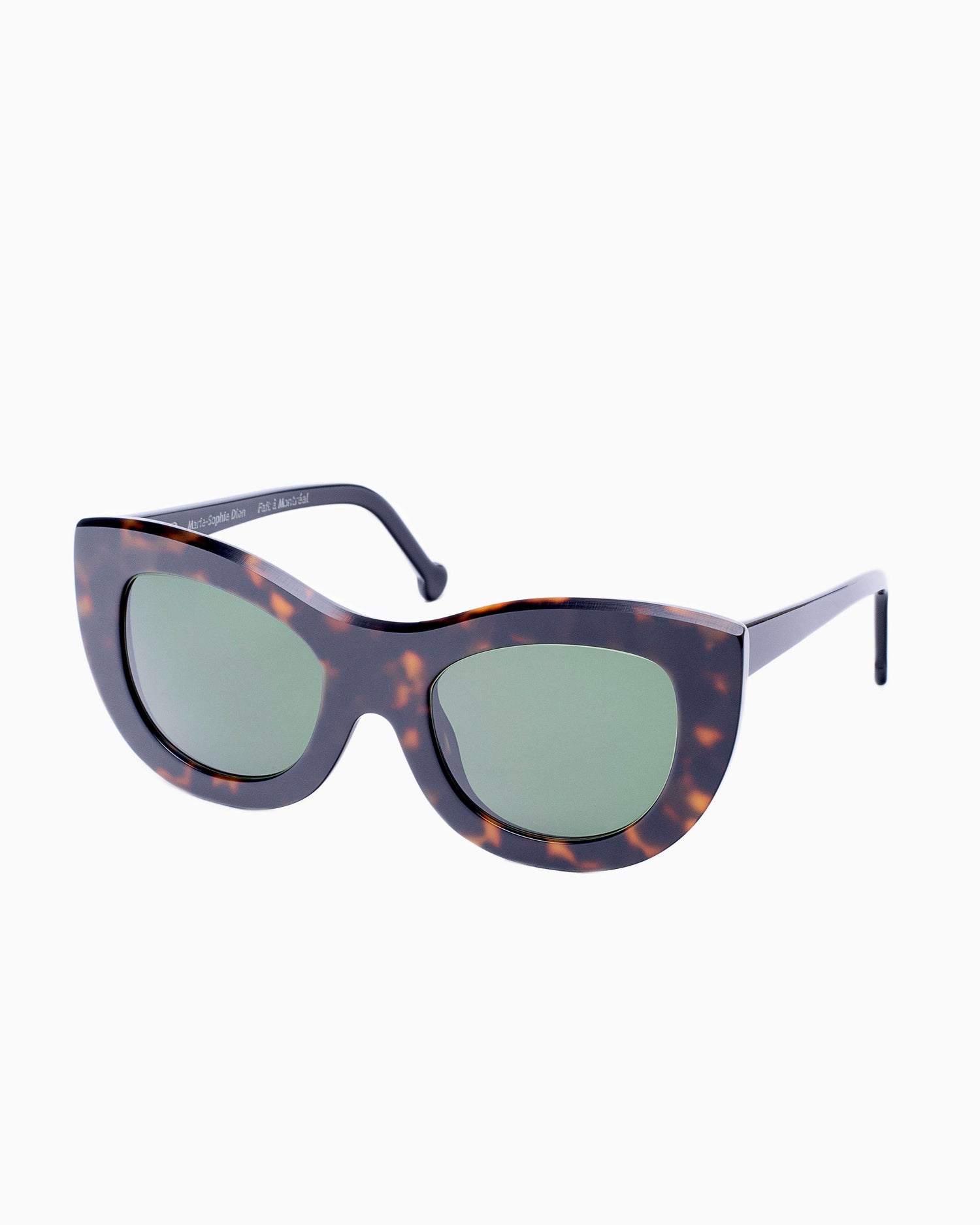 tortoise plastic cat  sunglassesby Marie-Sophie Dion model YounanSun, front view, lunettes de vue chat couleur Écaille de tortue