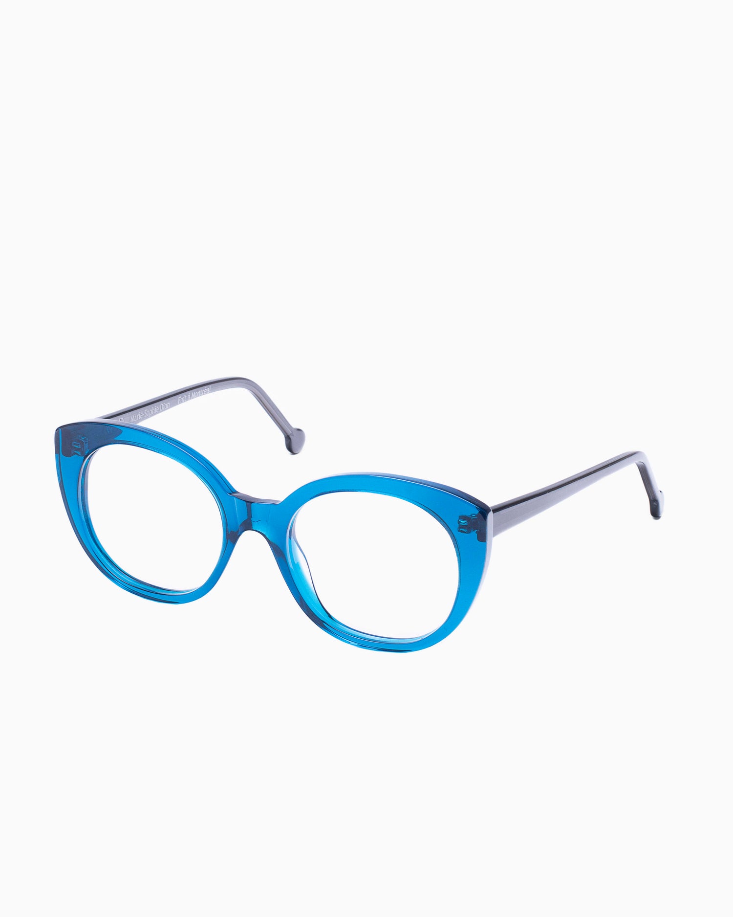 blue plastic cat eyeglasses by Marie-Sophie Dion model Monroe, front view, lunettes de vue chat couleur Bleu