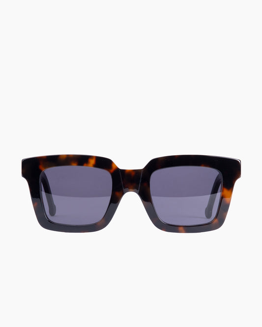 tortoise plastic rectangle sunglassesby Marie-Sophie Dion model WilkySUN, front view, lunettes de vue rectangle couleur écaille de tortue