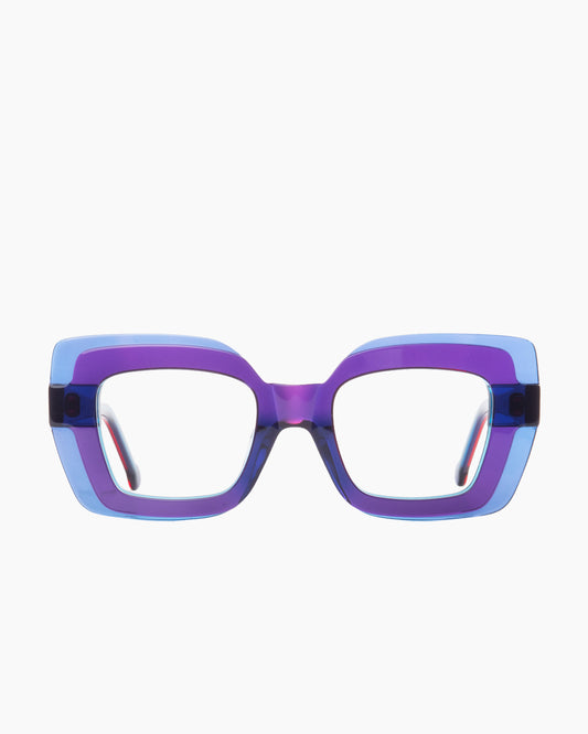 purple plastic butterfly eyeglasses by Marie-Sophie Dion model Wells, front view, lunettes de vue papillon couleur violet