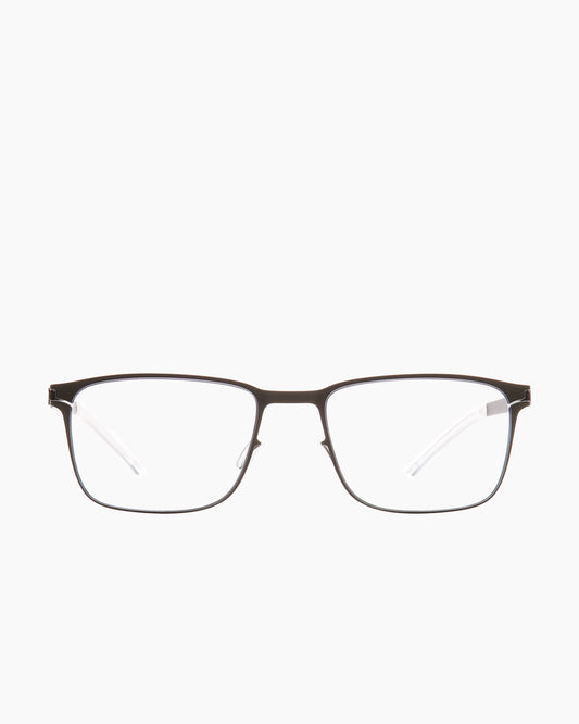 green metal rectangle eyeglasses by Mykita model Henning, front view, lunettes de vue rectangle couleur vert
