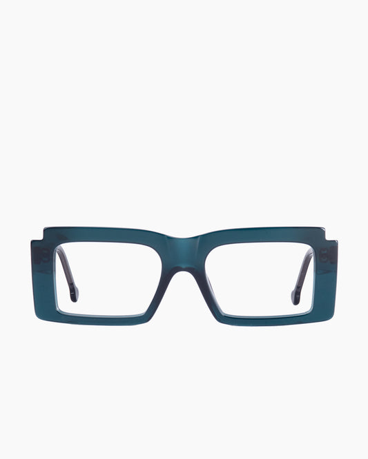 green plastic rectangle eyeglasses by Marie-Sophie Dion model Léveillé, front view, lunettes de vue rectangle couleur Vert