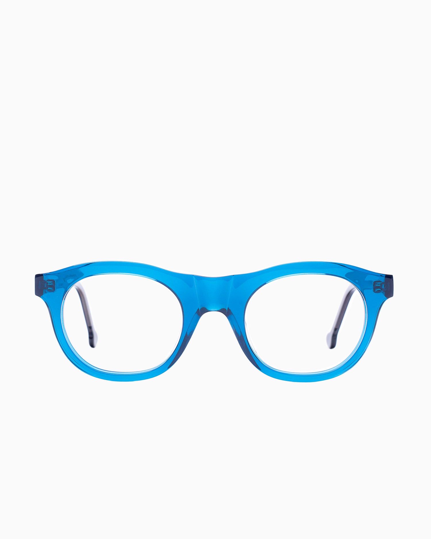 blue plastic oval eyeglasses by Marie-Sophie Dion model LEcuyer, front view, lunettes de vue ovale couleur Bleu