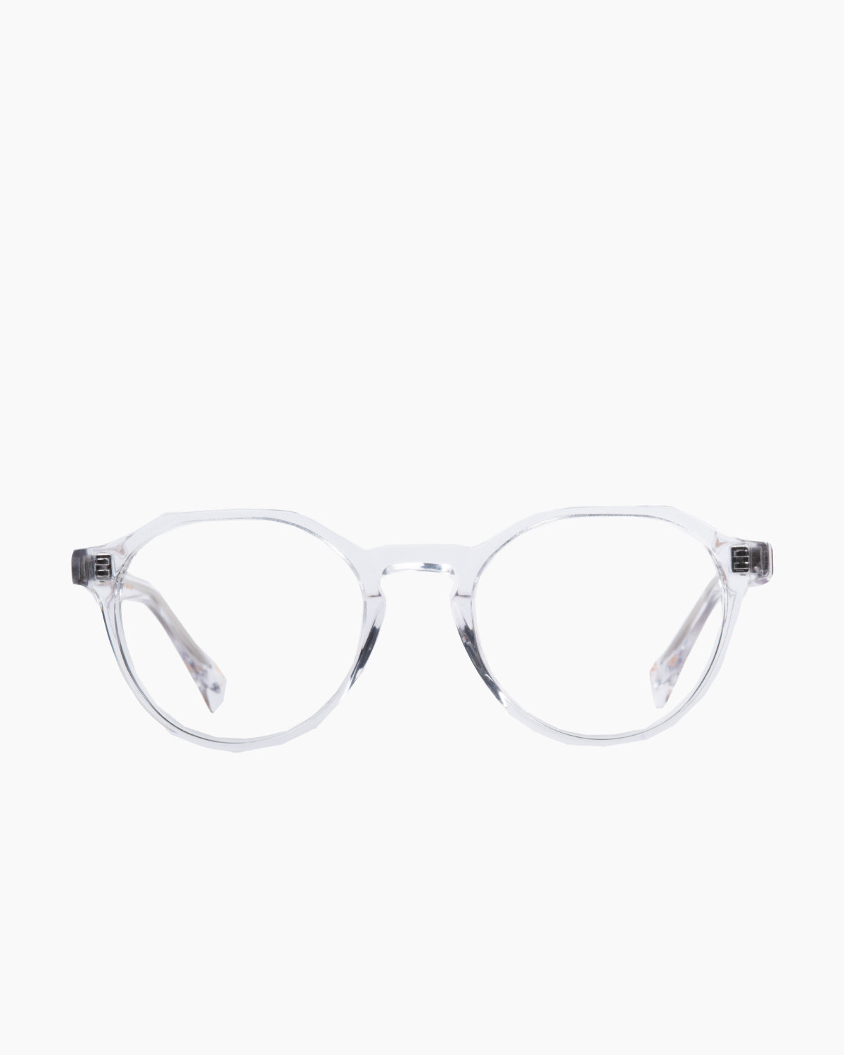 crystal plastic round eyeglasses by Spectacleeyeworks model Amir, front view, lunettes de vue rond couleur Cristal