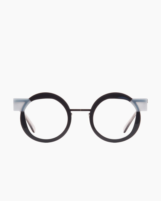 grey metal round eyeglasses by Gamine model VoussoirSödermalm, front view, lunettes de vue rond couleur gris