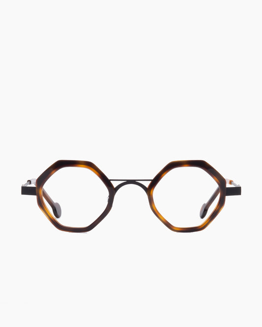 tortoise metal octogon eyeglasses by Anne et Valentin model fadiez, front view, lunettes de vue octogone couleur écaille de tortue