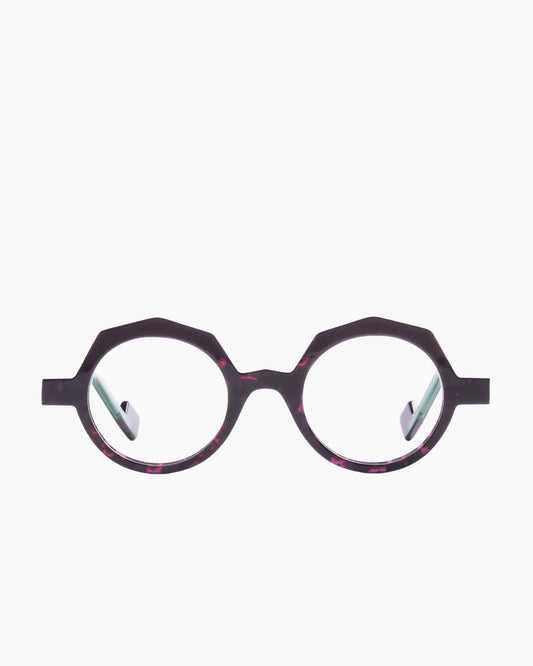 tortoise plastic round eyeglasses by Anne et Valentin model lock, front view, lunettes de vue rond couleur écaille de tortue